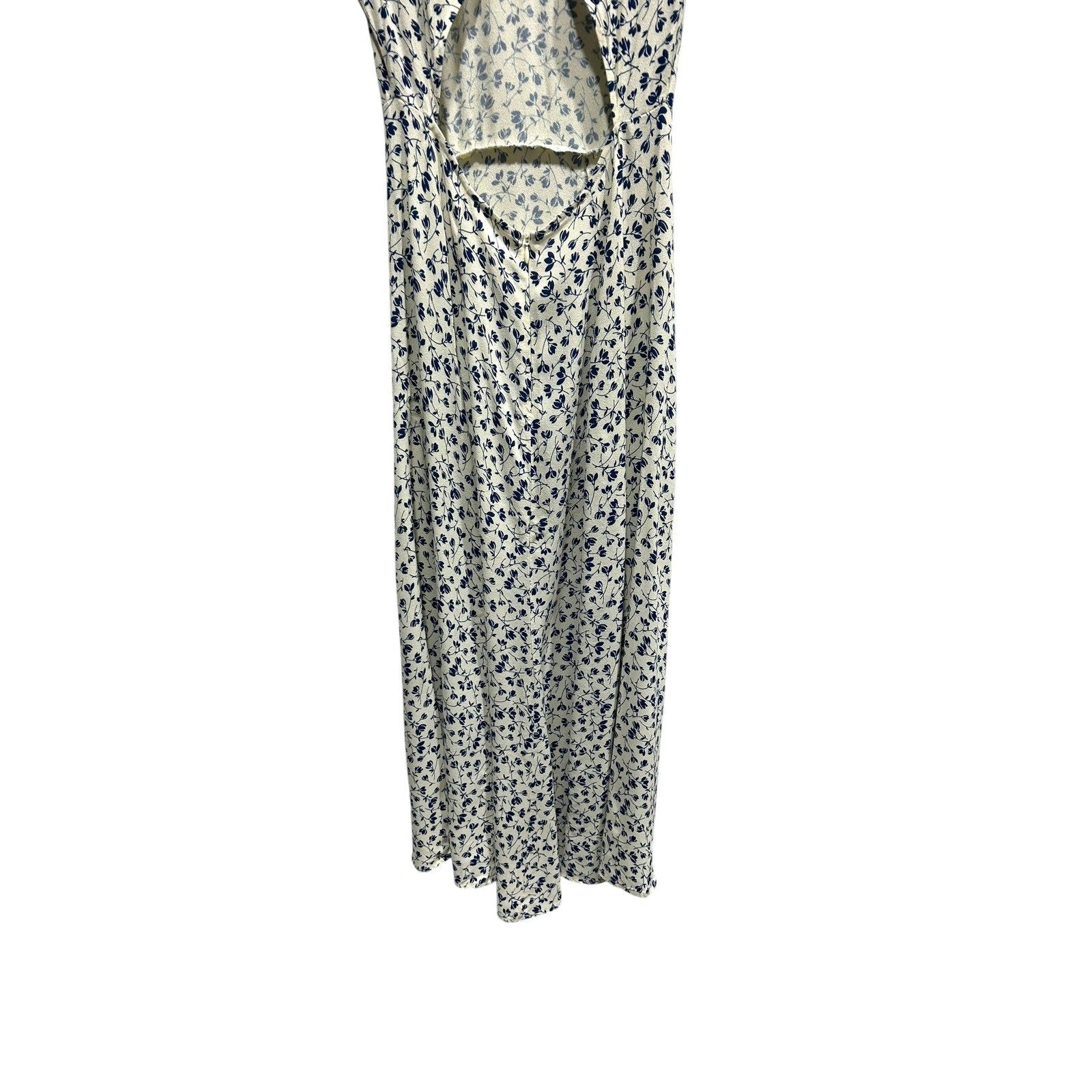 Reformation Gavin Blue Floral Midi Dress Cream Cap Sleeve Open Back Size 4 Slit
