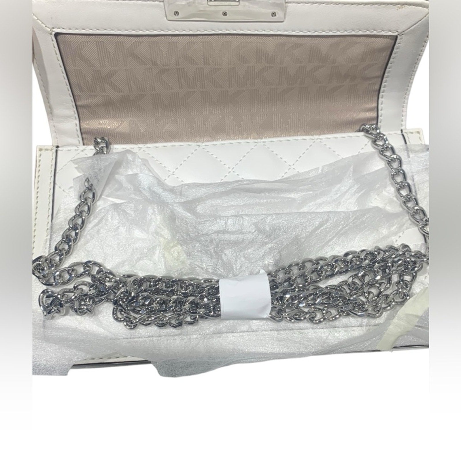 NWT MICHAEL Michael Kors SLOAN MESSENGER White and Silver Crossbody Bag