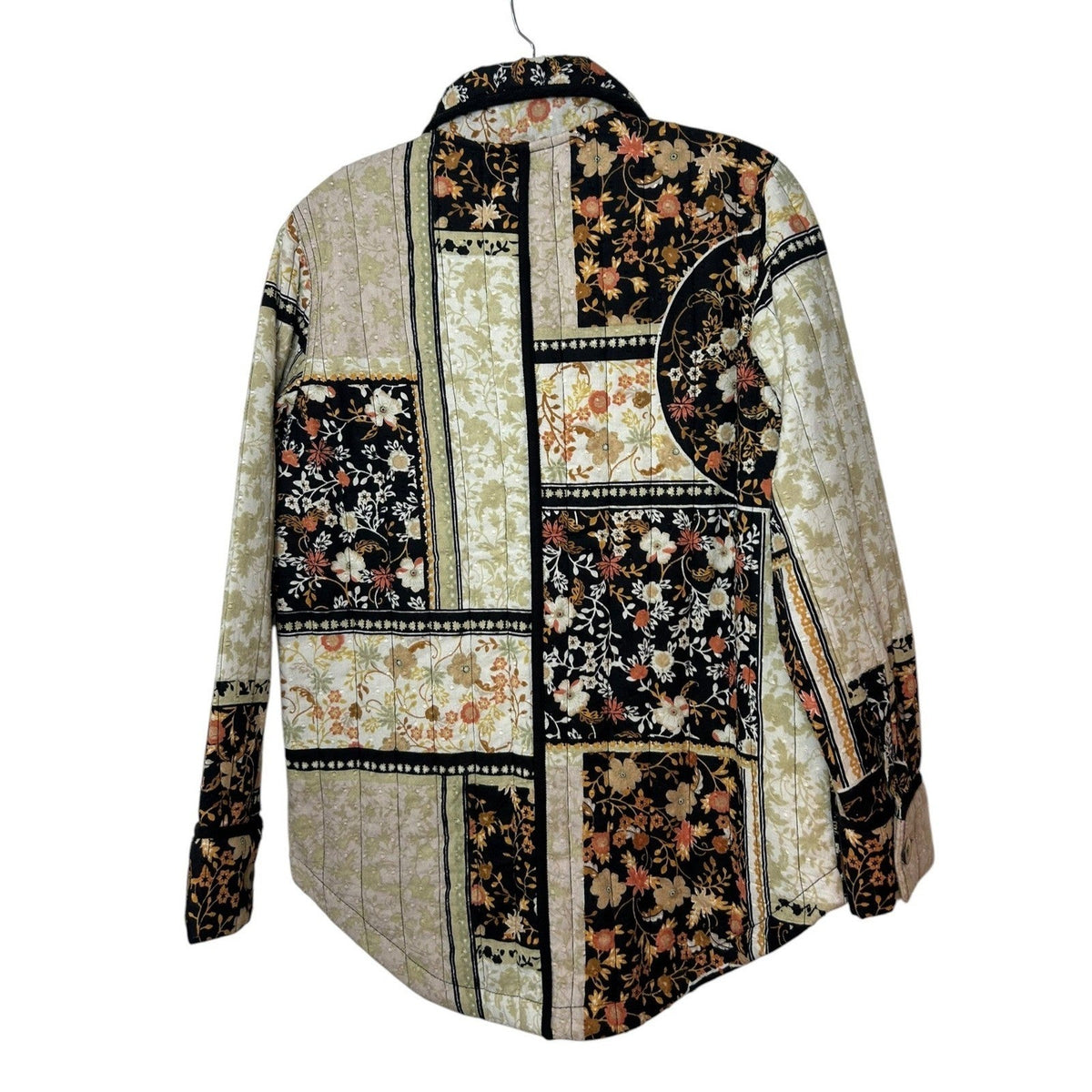Anthropologie Quilted Patchwork Floral Jacket Black Cream Orange XS XS Boho