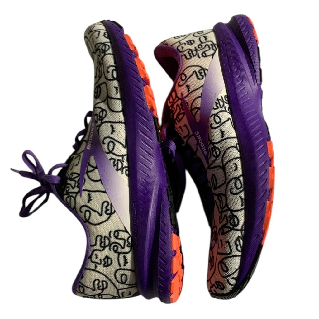 Brooks Launch 7 Running Shoes Womens 7.5 Purple Black White Doodle Face