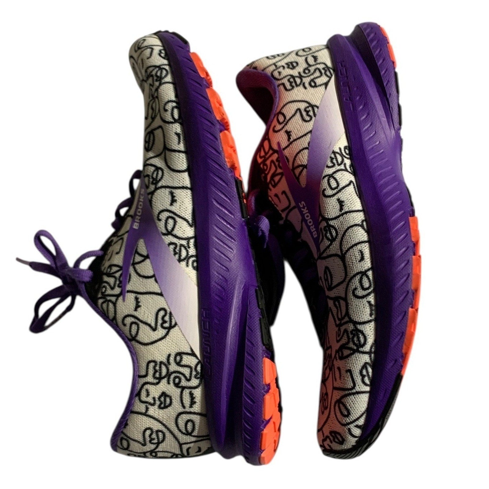 Brooks Launch 7 Running Shoes Womens 7.5 Purple Black White Doodle Face