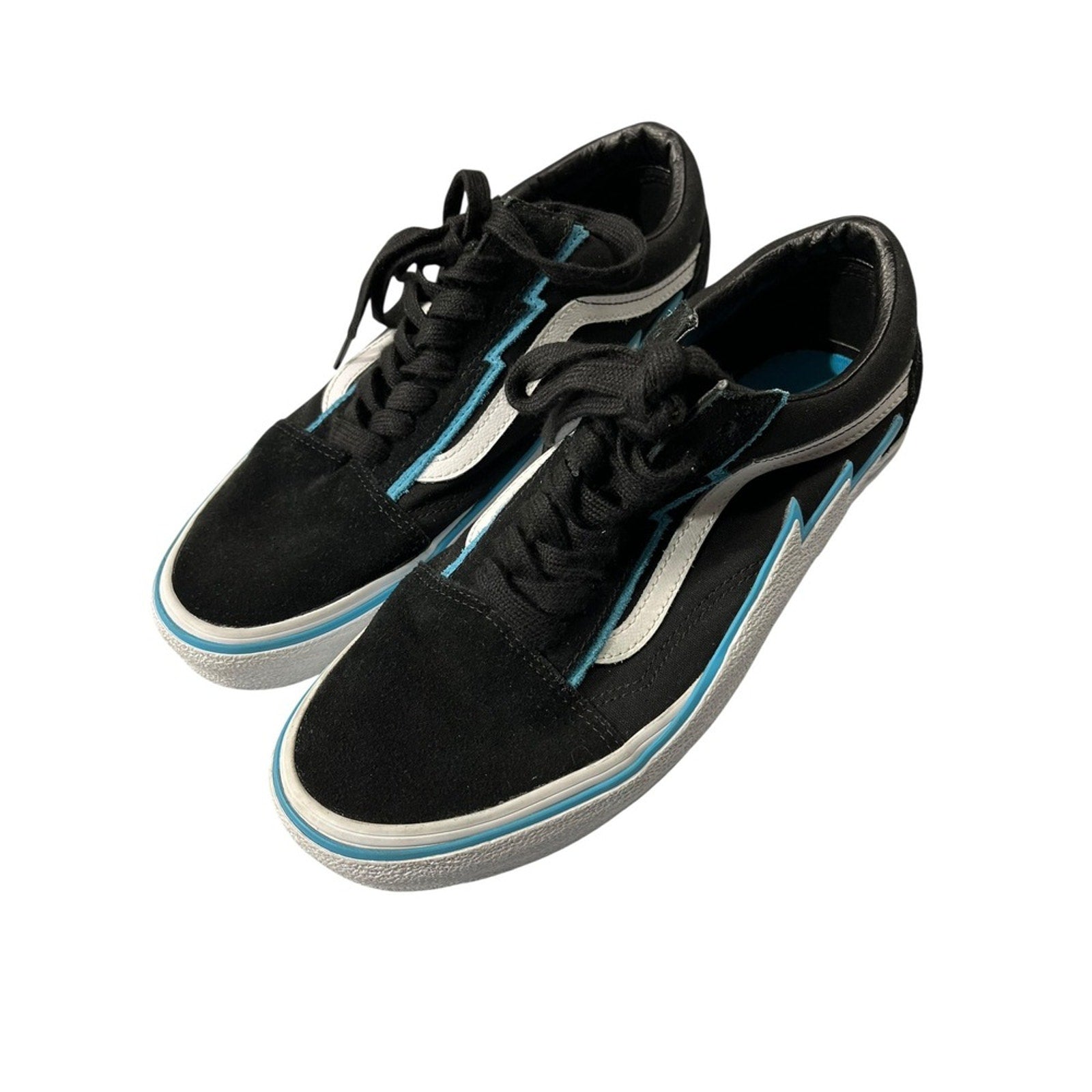 Vans Old Skool Bolt Black White Light Blue Low Top Skate Shoes Mens 9.5 Women 11