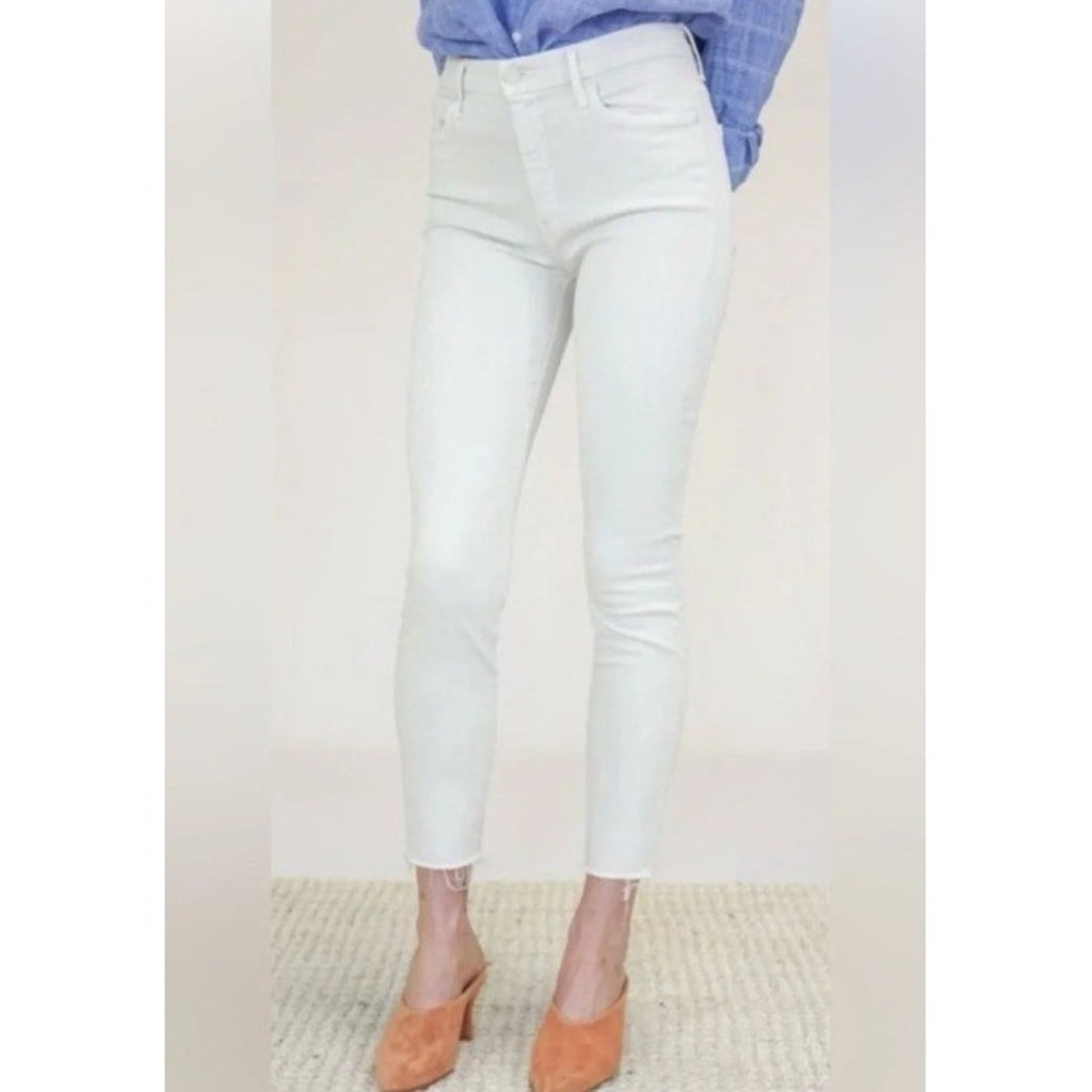 Mother High Waisted Looker Ankle Fray Jeans White Fairest Of Them All Skinny 29