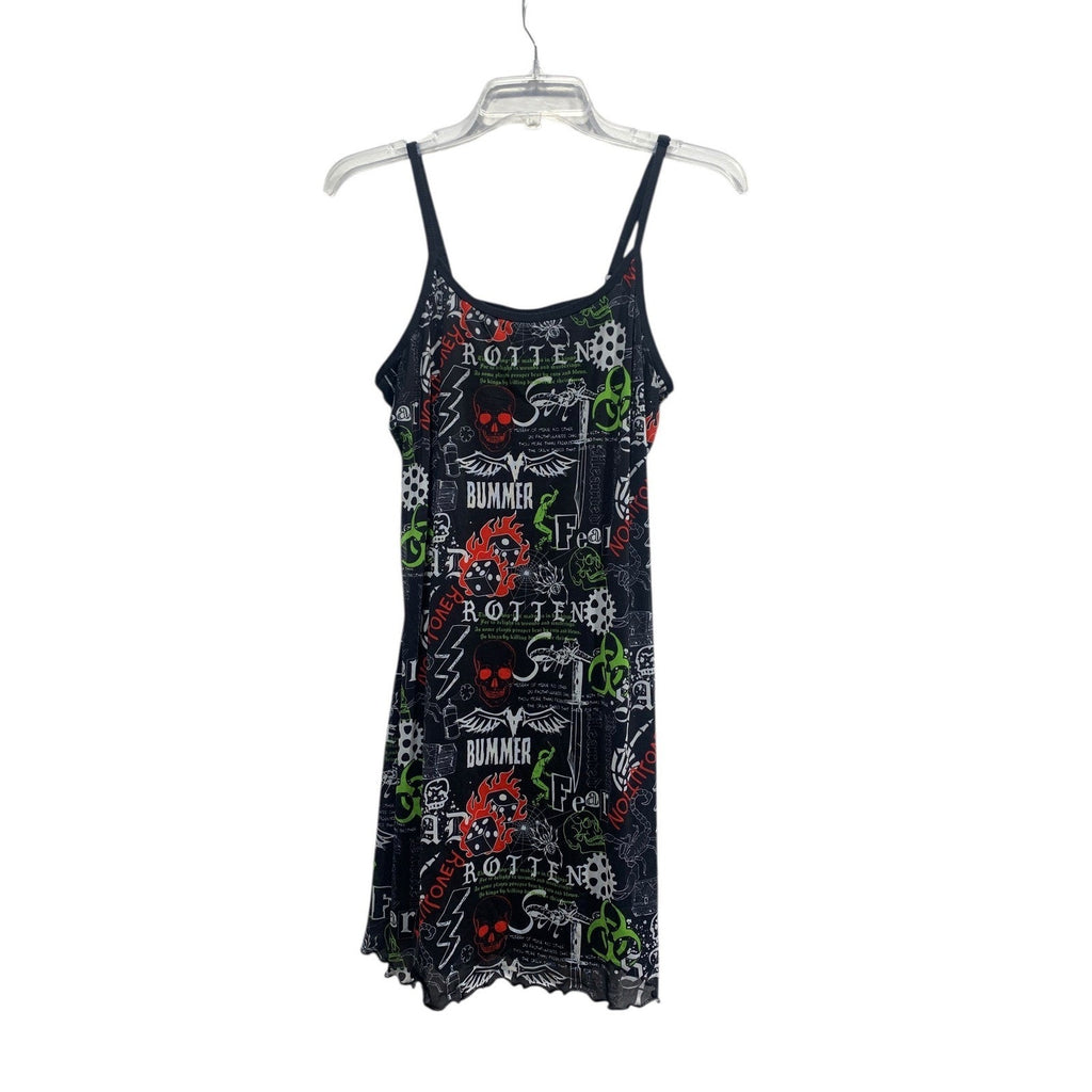 Vitriol Womens XL Graphic Mesh Mini Dress Black Skull Biohazard Bummer Goth Punk