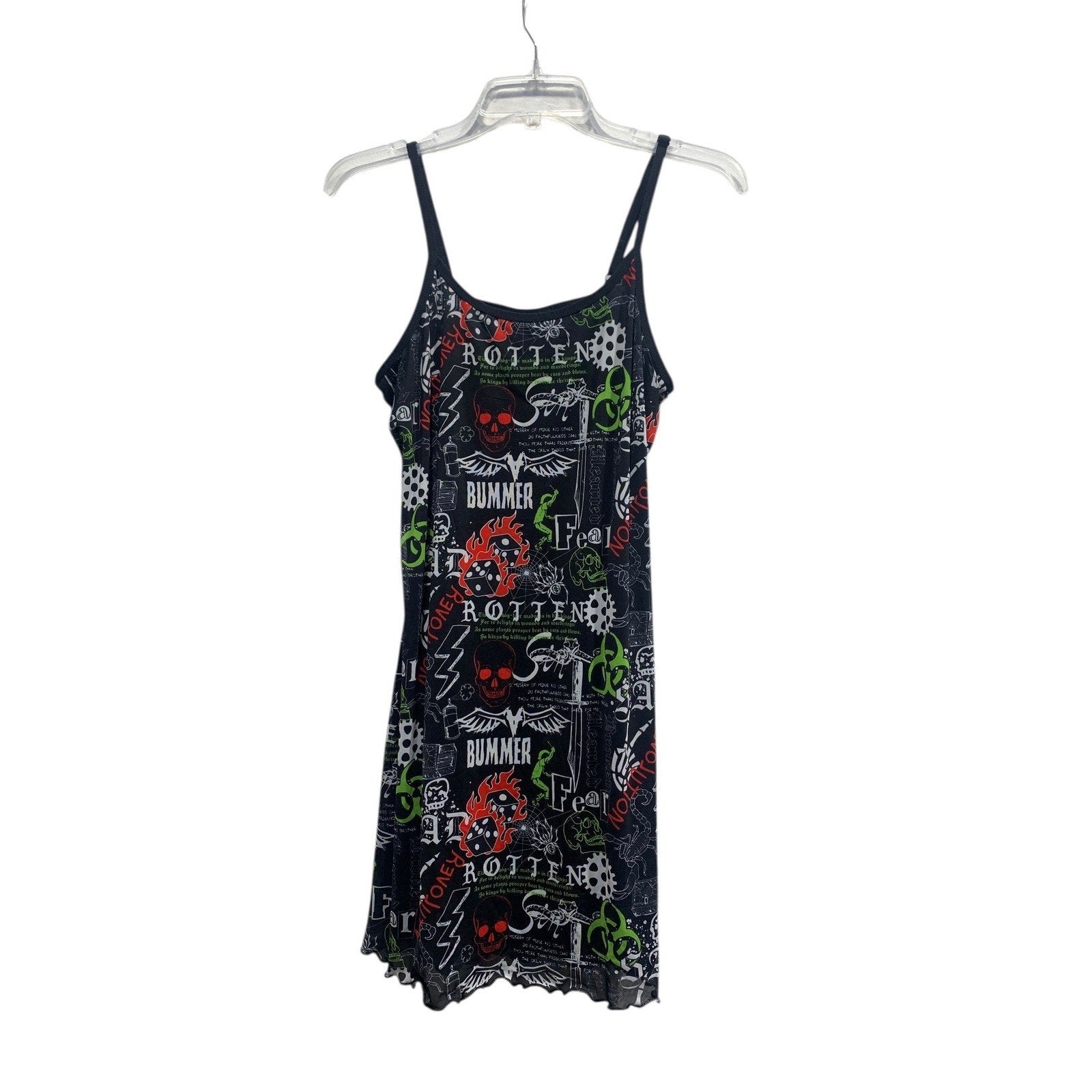 Vitriol Womens XL Graphic Mesh Mini Dress Black Skull Biohazard Bummer Goth Punk