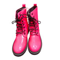 Wild Diva Womens Neon Pink Patent Lace Up Combat Boots Lug Sole Size 8