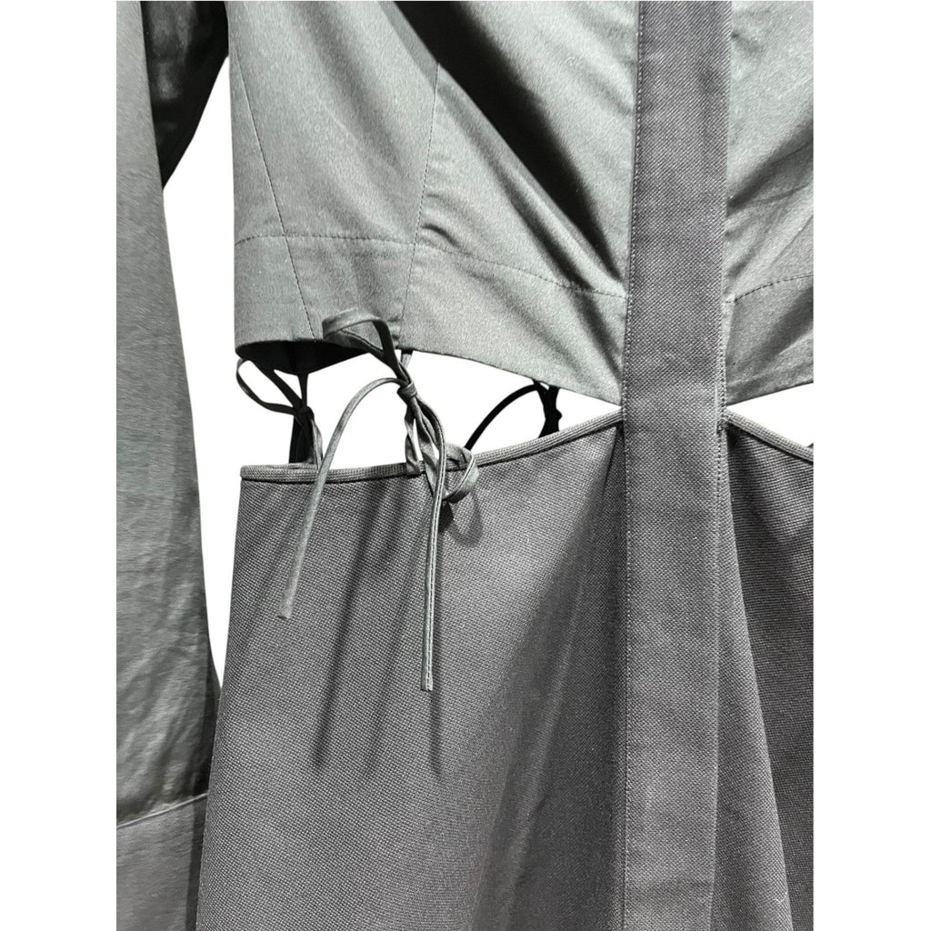 Alexander Wang Black Cotton Cutout Tie Waist Shirt Dress Size 2 Long Sleeve