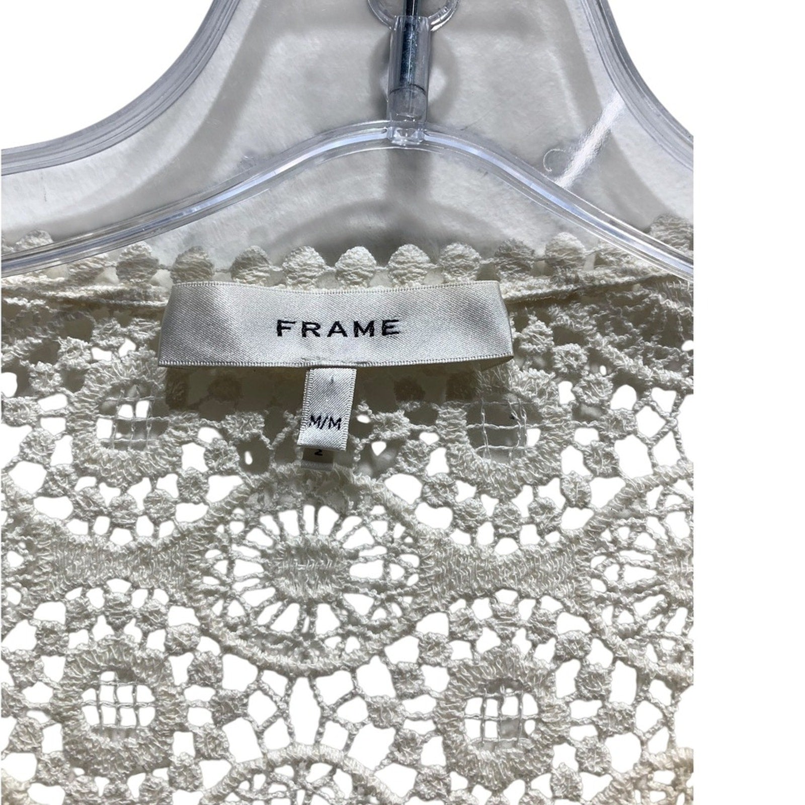 FRAME Cream Crochet Lace Boho Long Sleeve Tassel V Neck Blouse Top M/M