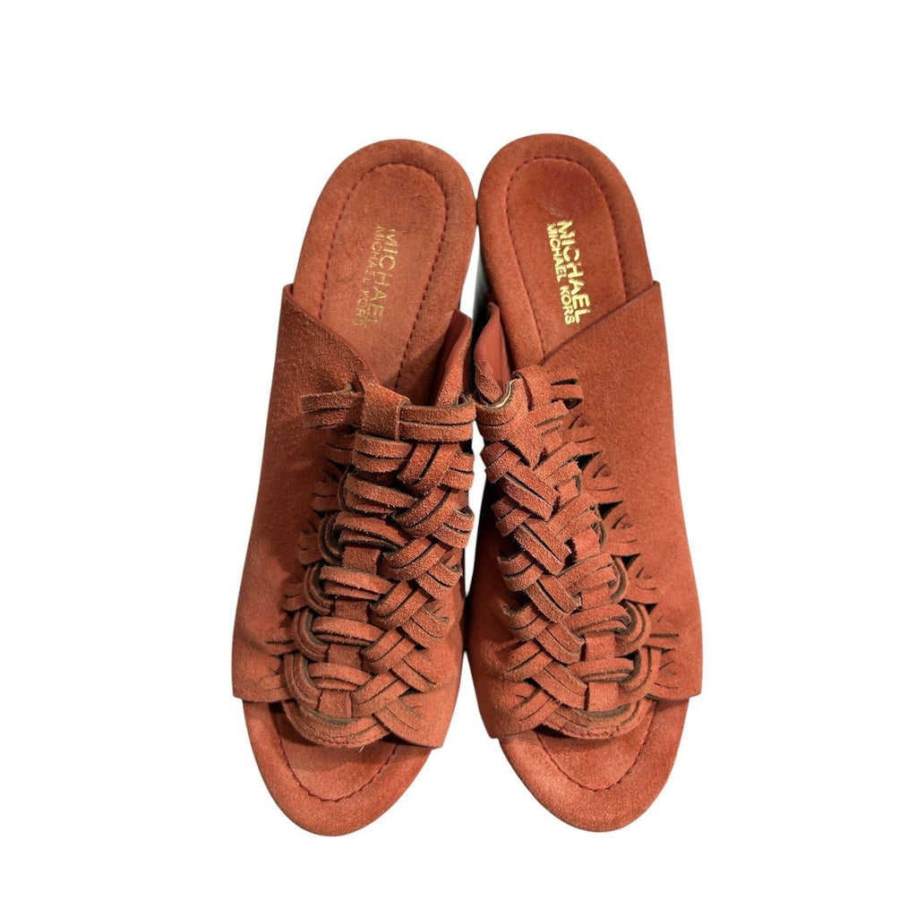 Michael Kors Terracotta Suede Woven Studded Platform Clog Sandals 5.5M PW16F