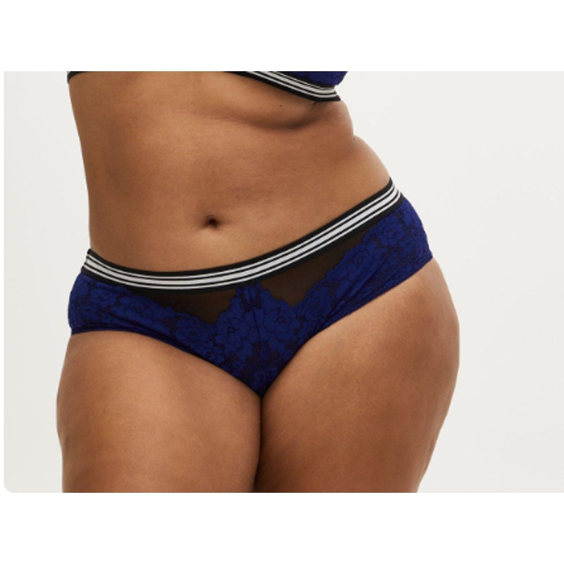 NWT Torrid Black Mesh & Sapphire Blue Lace Stripe Lattice Hipster Panty SZ 4