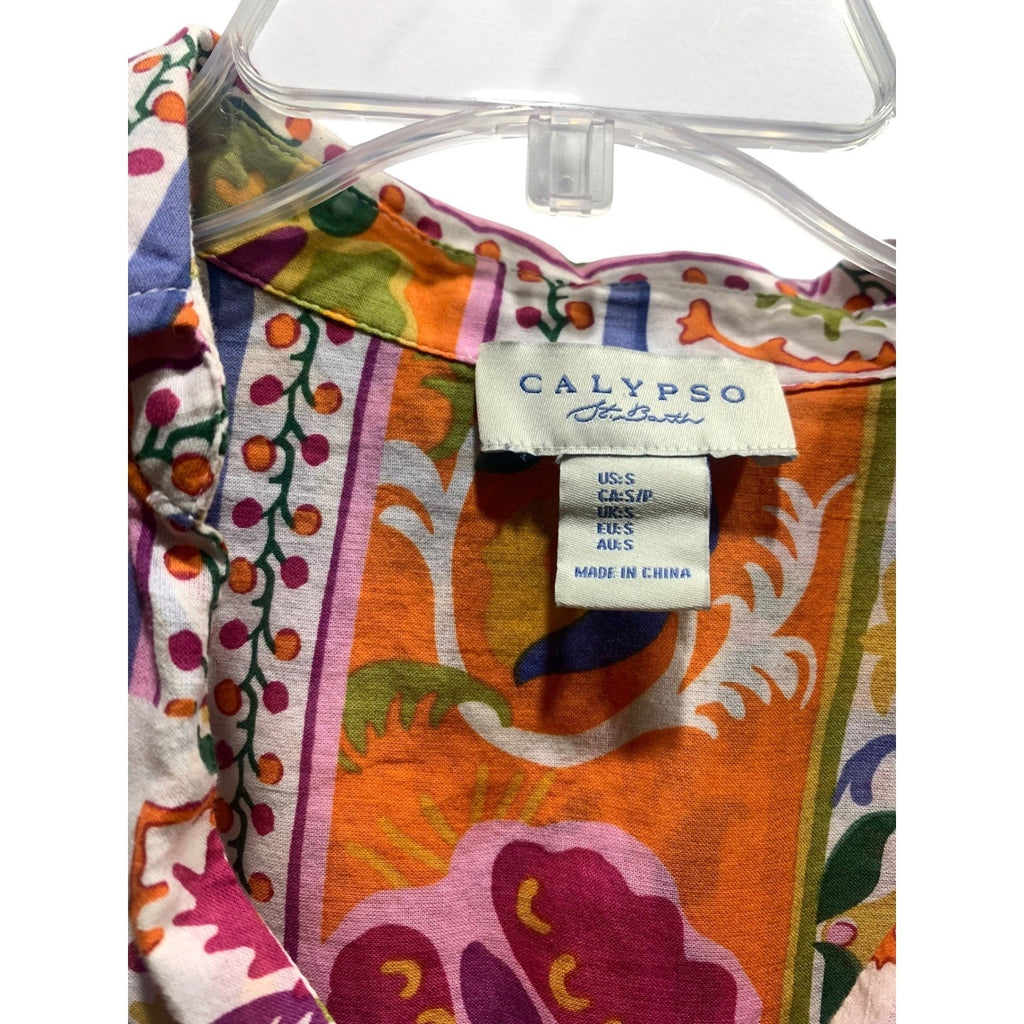 Calypso St Barth Womens Patchwork Floral Button Down Shirt Multicolor Boho Small