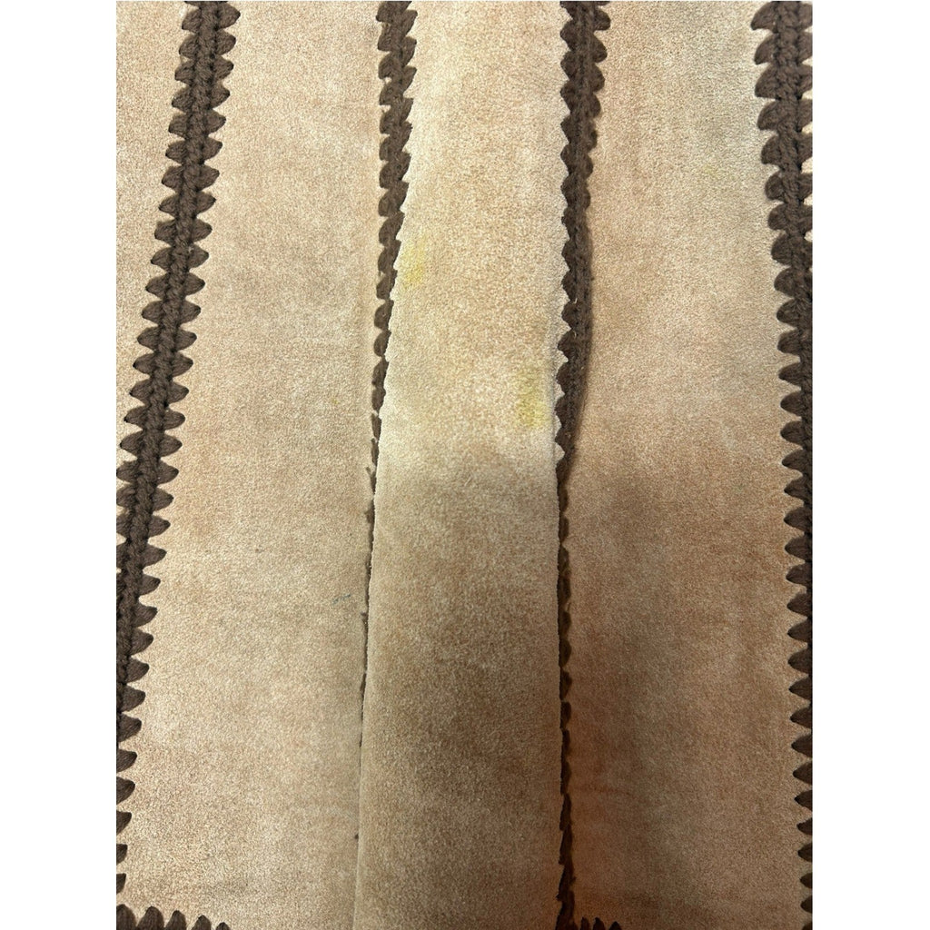 Young East Vintage 70s Patchwork Suede Leather Crochet Trim Midi Skirt Brown 7/8