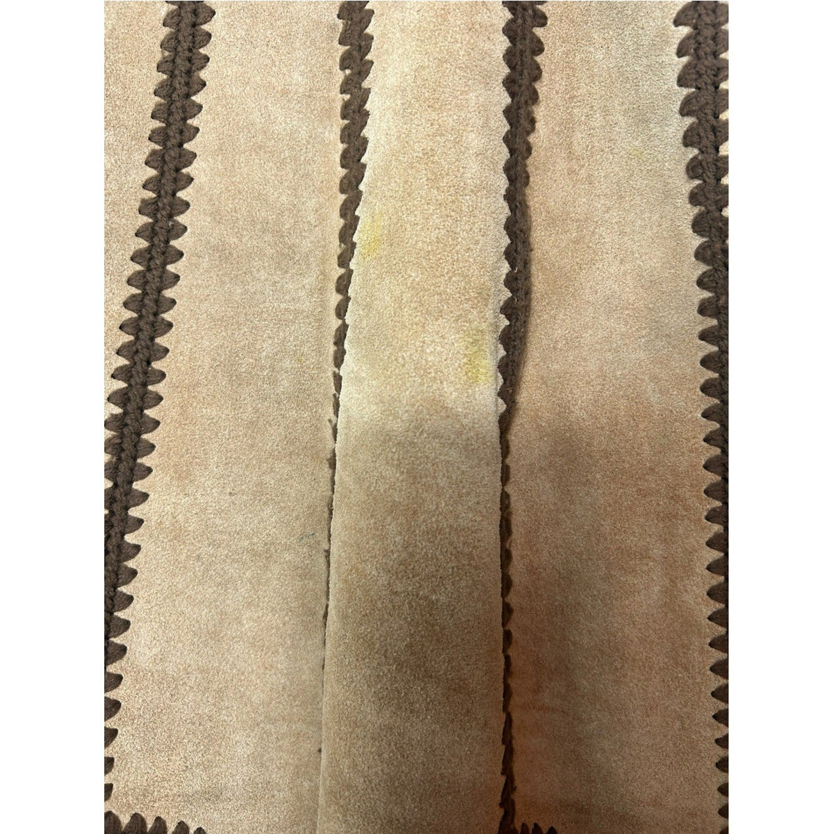 Young East Vintage 70s Patchwork Suede Leather Crochet Trim Midi Skirt Brown 7/8