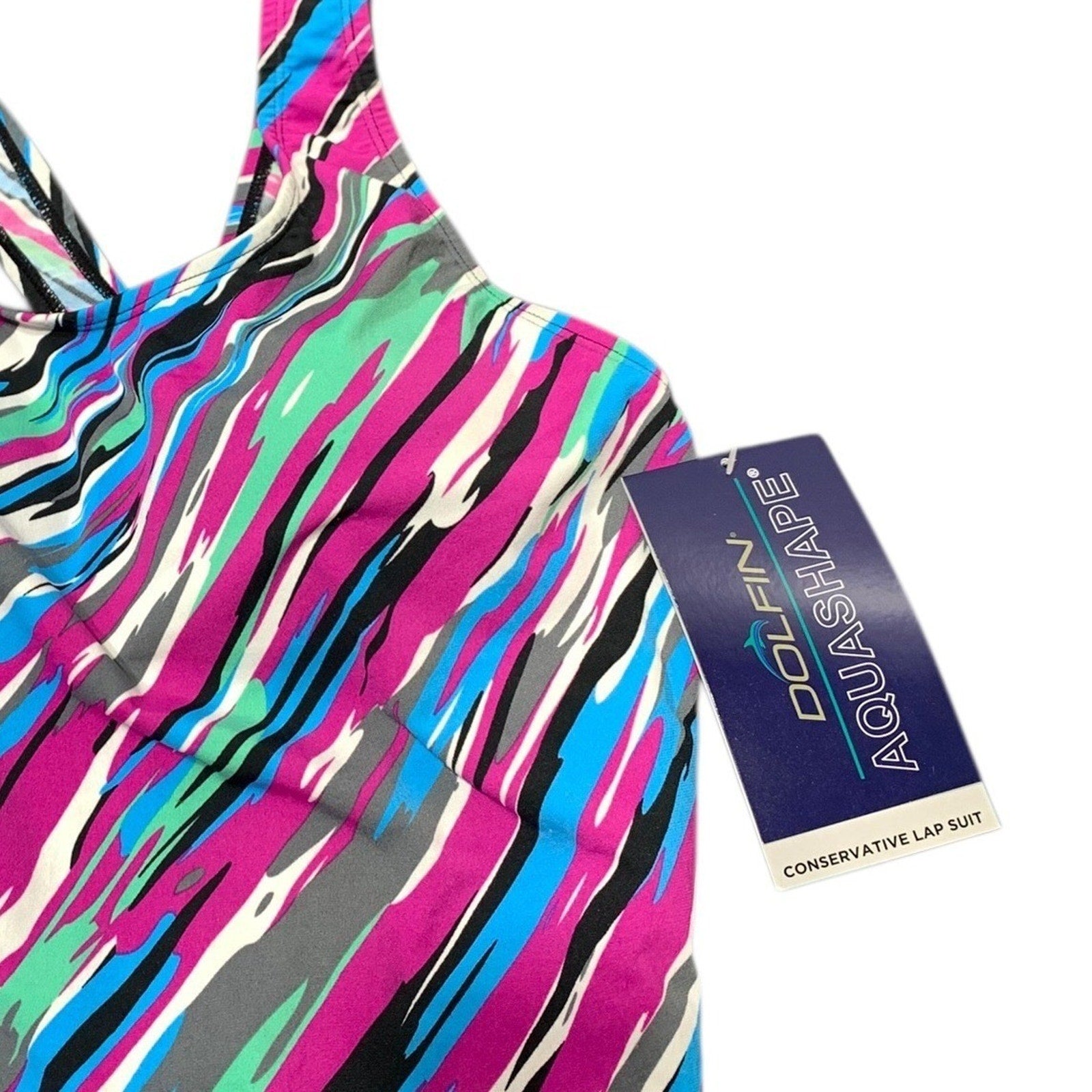 Dolfin Aquashape Womens 40/14 Conservative Lap Suit One Piece Swimsuit Multi NWT