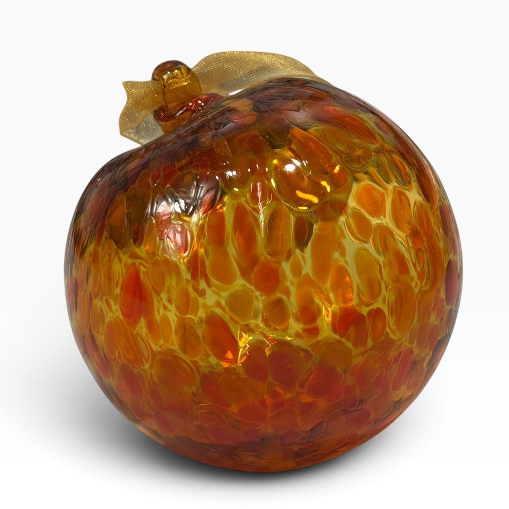 Crate & Barrel Blown Glass Christmas Ornament Amber Orange Swirl Crackle Ball
