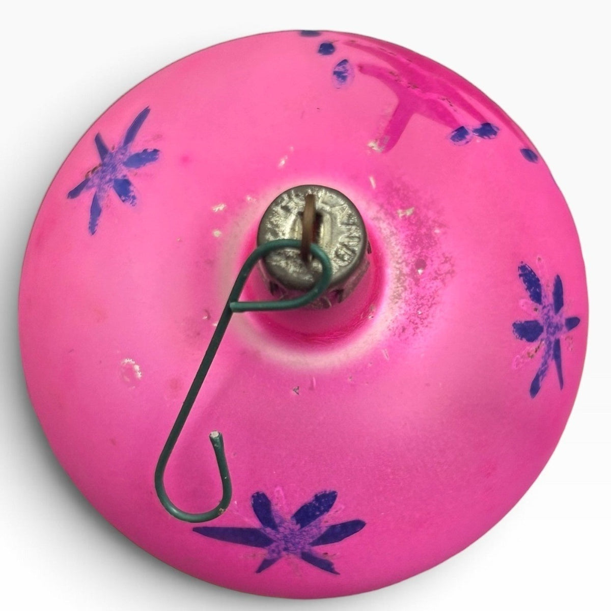 Vintage Poland Pink Glass Christmas Ornament Tree Starburst 2.5" Round Retro