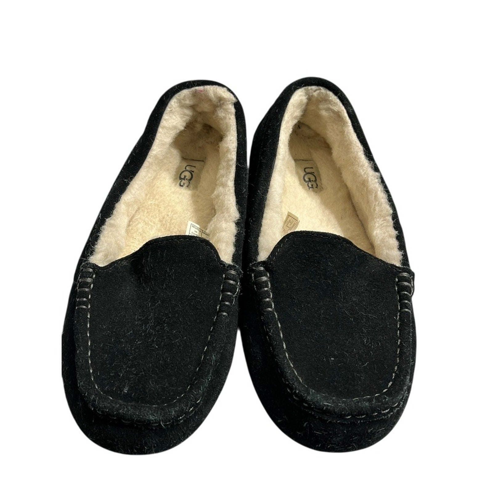 UGG Australia Women's Black Suede Sheepskin Lined Moccasin Slippers Size 8