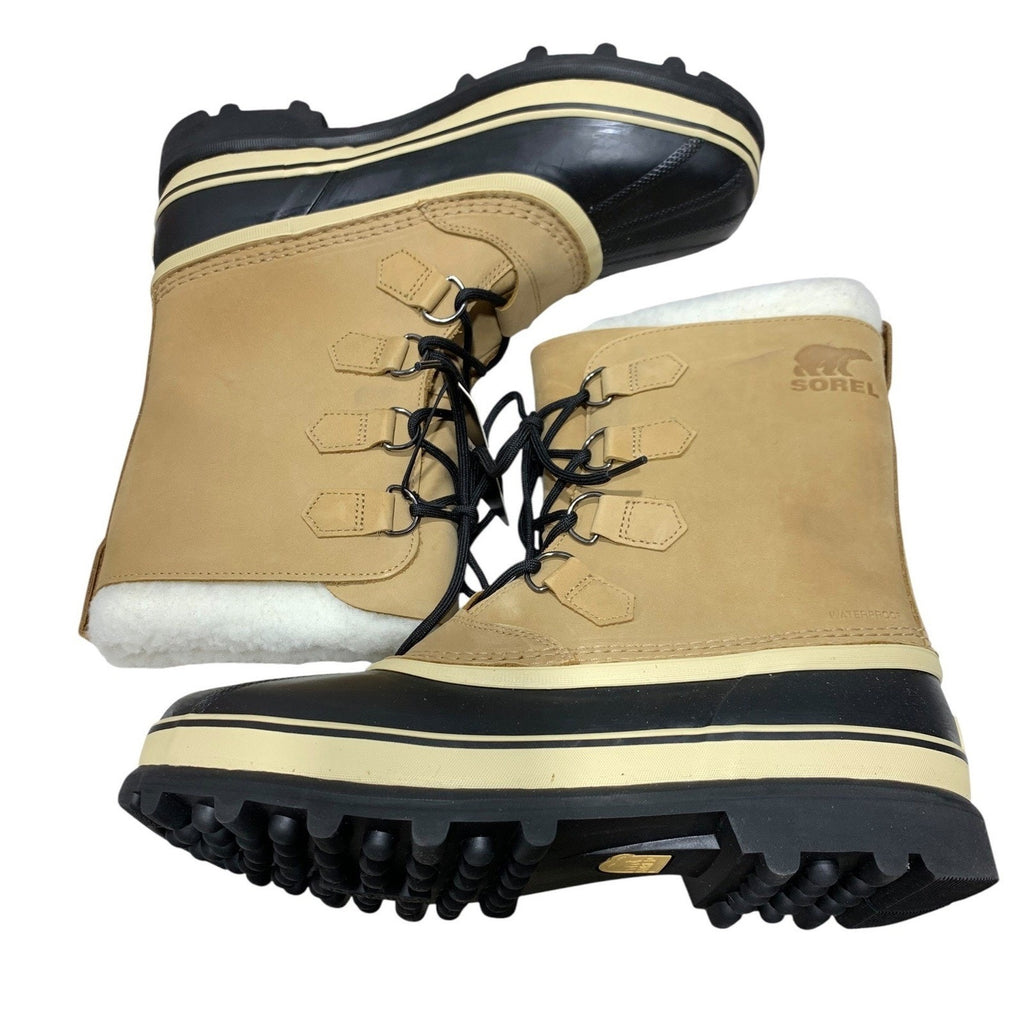 Sorel Caribou Mens Waterproof Winter Snow Boots Buff Black NM1000-281 Size 11
