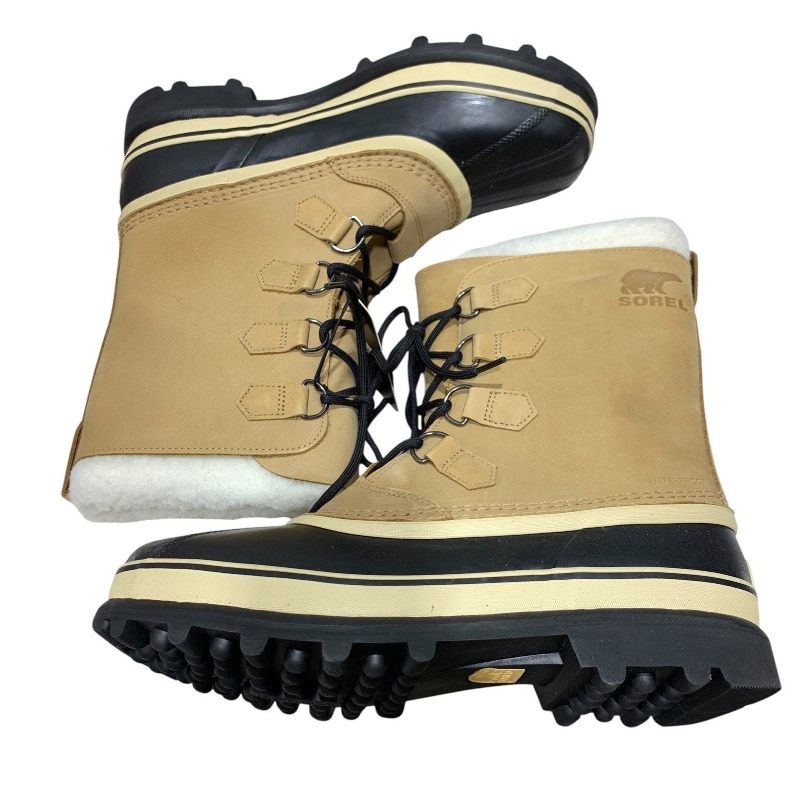 Sorel Caribou Mens Waterproof Winter Snow Boots Buff Black NM1000-281 Size 11