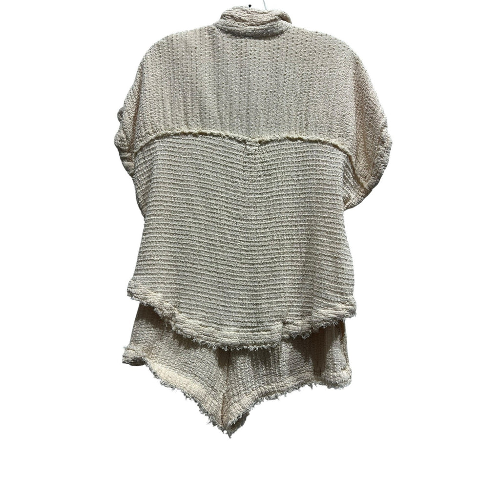 Free People Hop Aboard One-Piece Cream Textured Waffle Knit romper S boho lounge