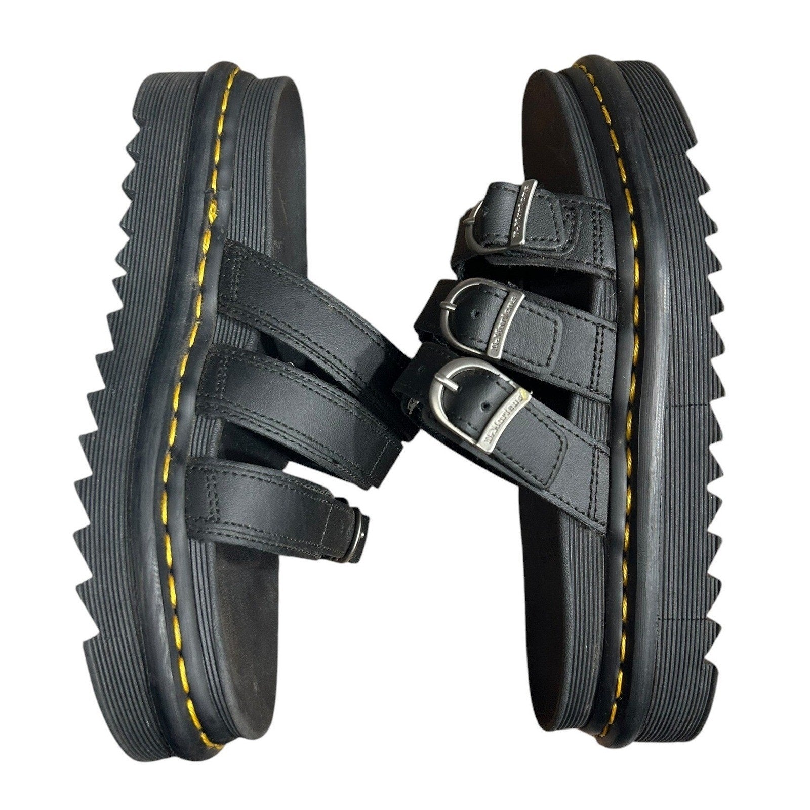 Dr Martens Blaire Slide Black Leather Platform Buckle Sandals Womens 7 38 2686