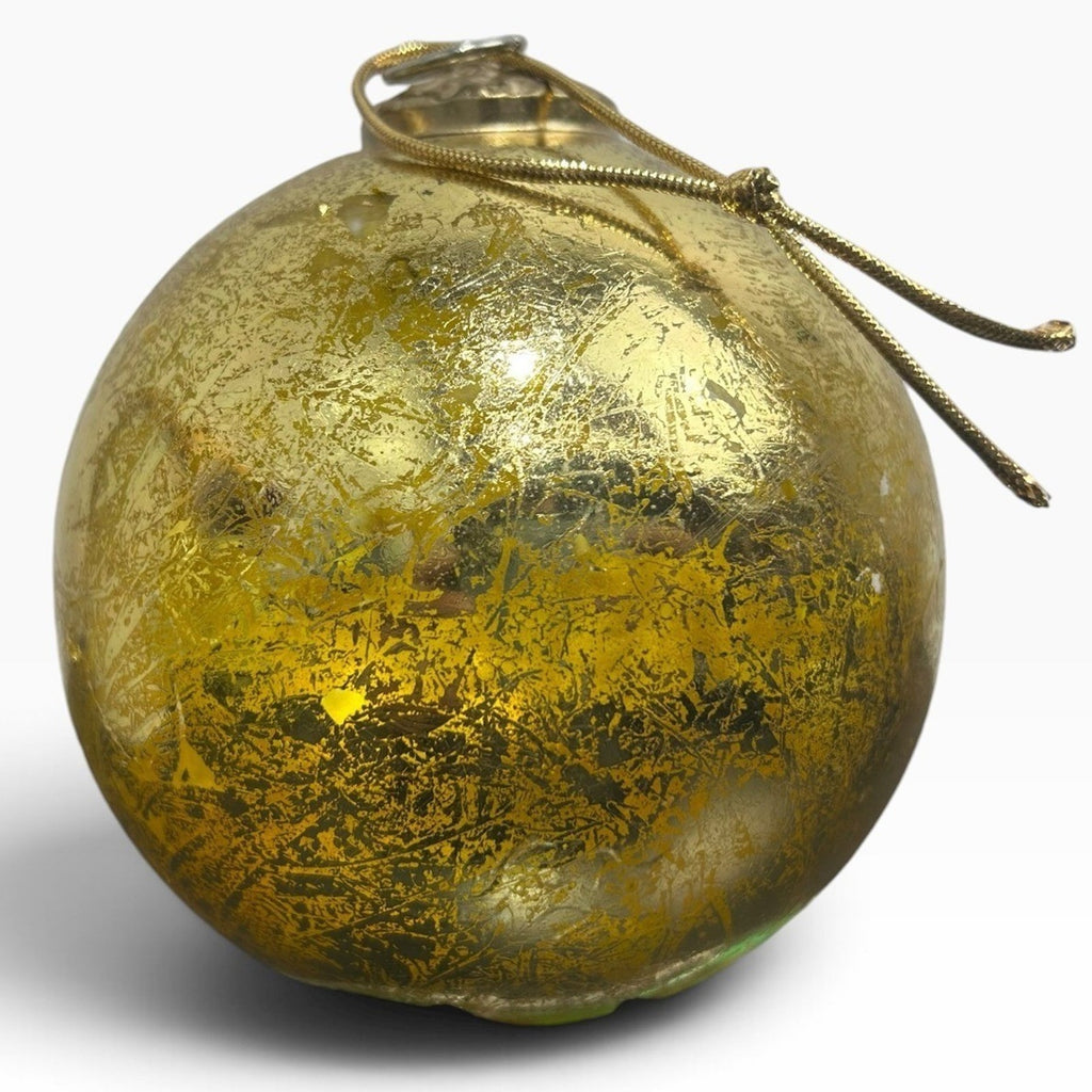 Vintage Gold Mercury Glass Christmas Ornament Distressed Round Bauble 5in Large