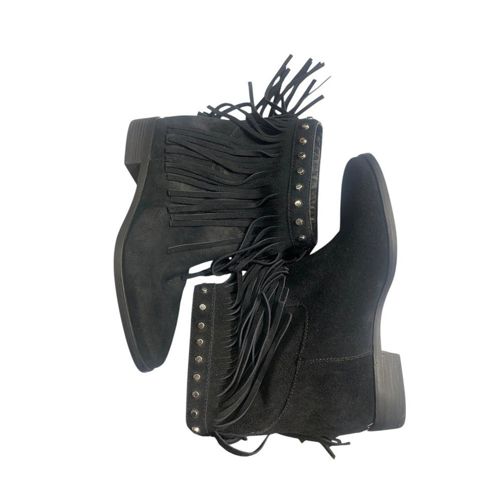 Michael Kors Black Suede Fringe Studded Ankle Boots Size 7M