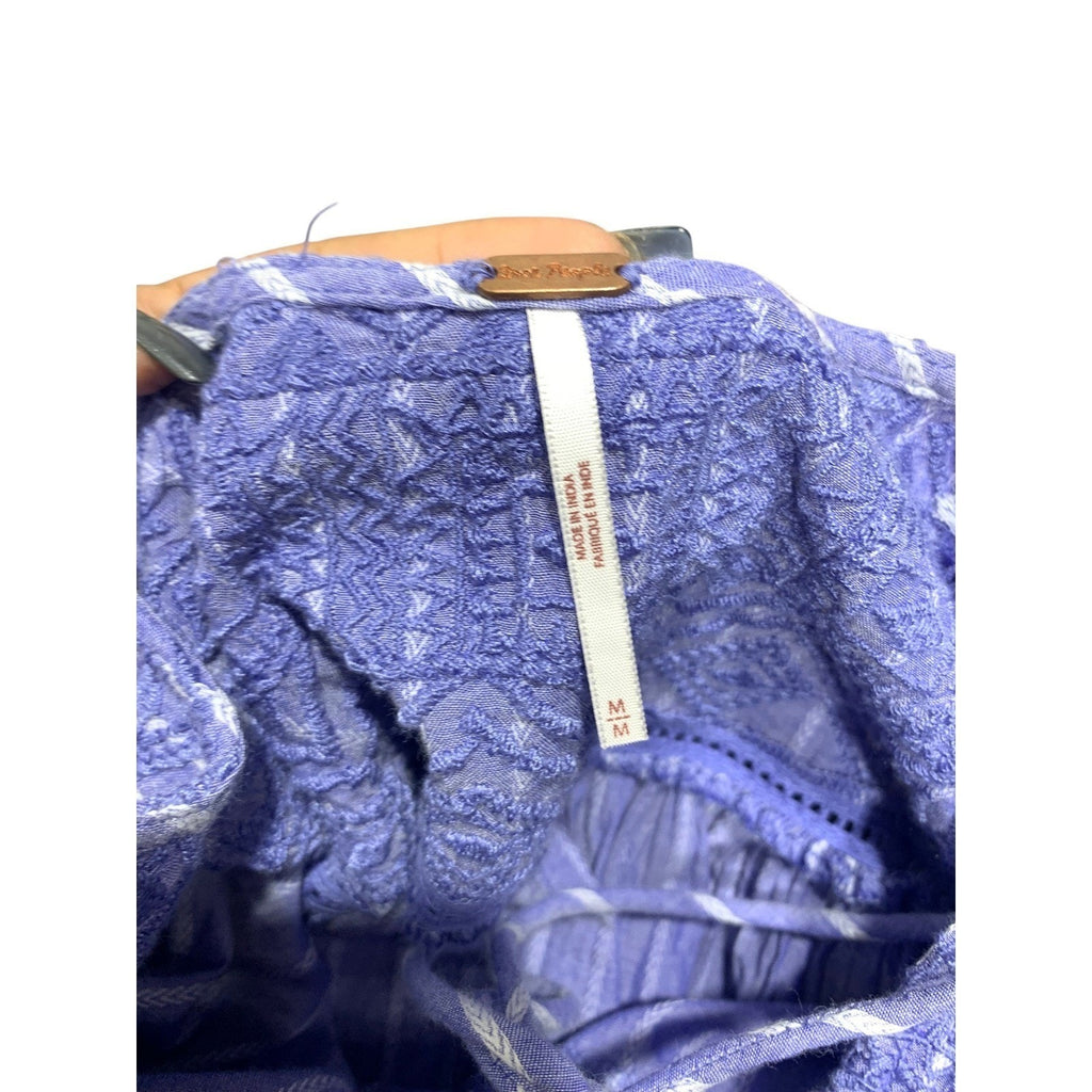 Free People LOLA Blue Striped Embroidered Tassel Tiered Babydoll Mini Dress M