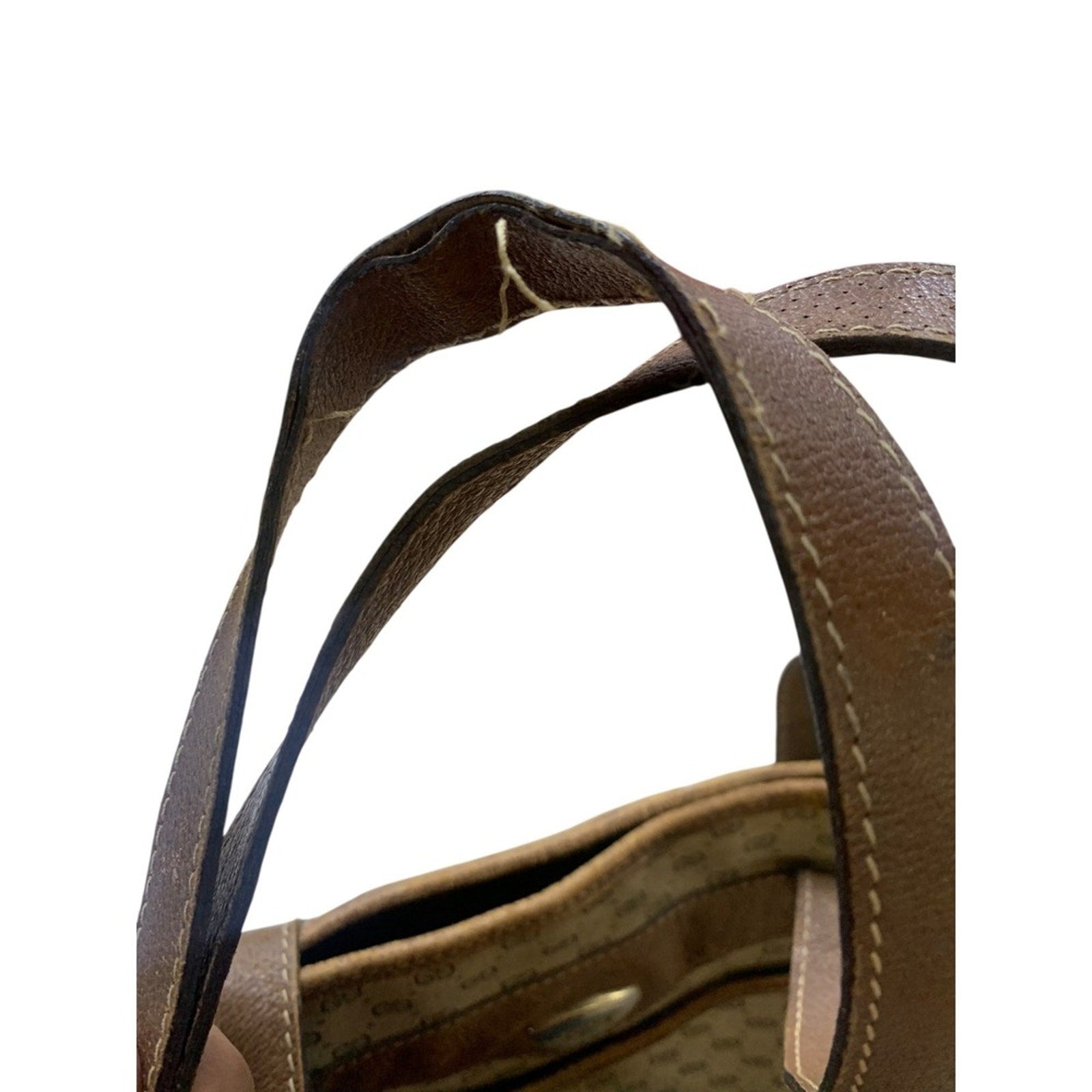 Vintage Gucci GG Monogram Tote Bag Handbag Purse Brown Leather Trim