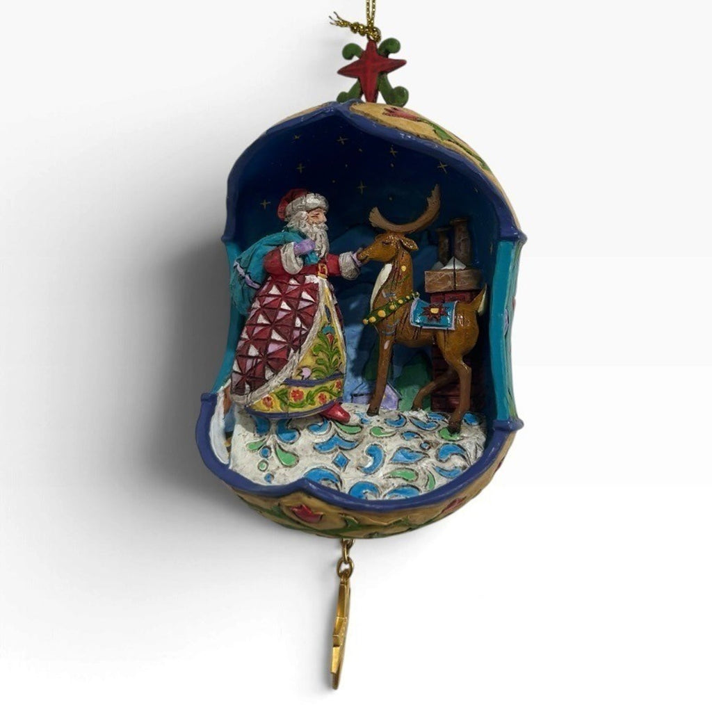 Jim Shore Heartwood Creek 2007 Santa and Reindeer Ornament 4.5" Diorama
