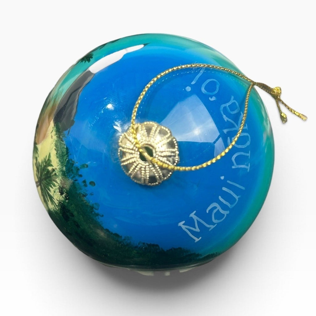 Maui No Ka Oi Hand Painted Glass Ornament Tropical Landscape With Velvet Box