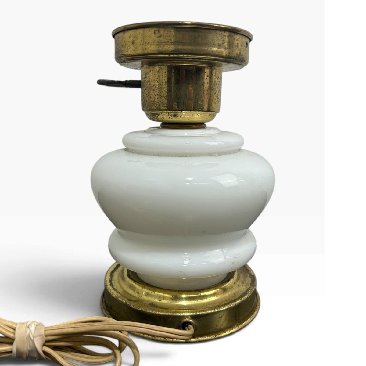 Tested Vintage Milk Glass Hurricane Parlor Lamp Hand Painted GWTW Brass Base
