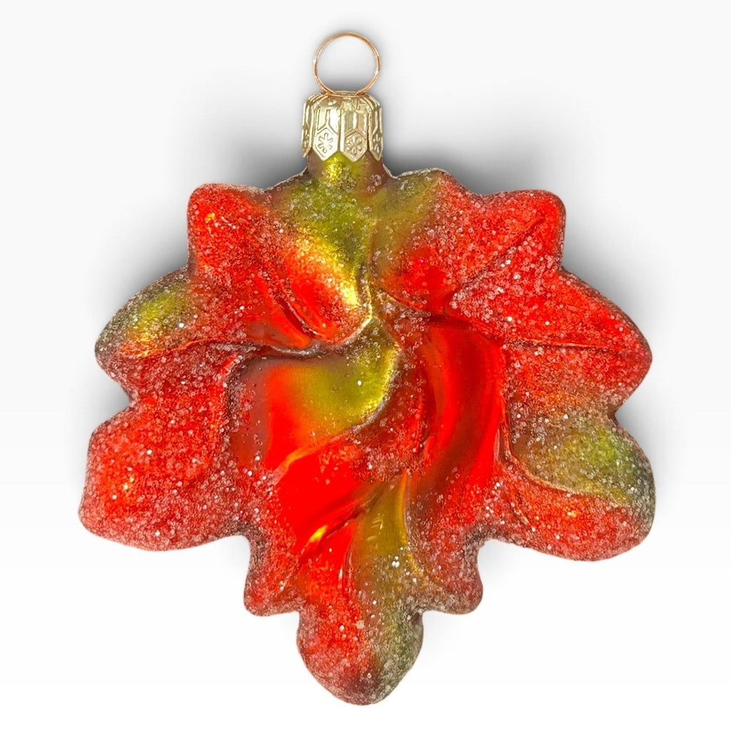 Christopher Radko Maple Frost Mini Glass Leaf Ornament Red Orange 4in x 3.5in