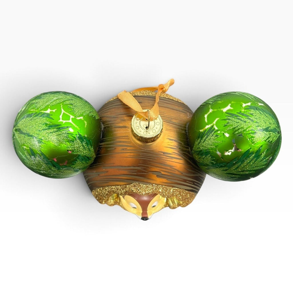 Disney Parks Chip n Dale Blown Glass Mickey Icon Christmas Ornament Green Gold
