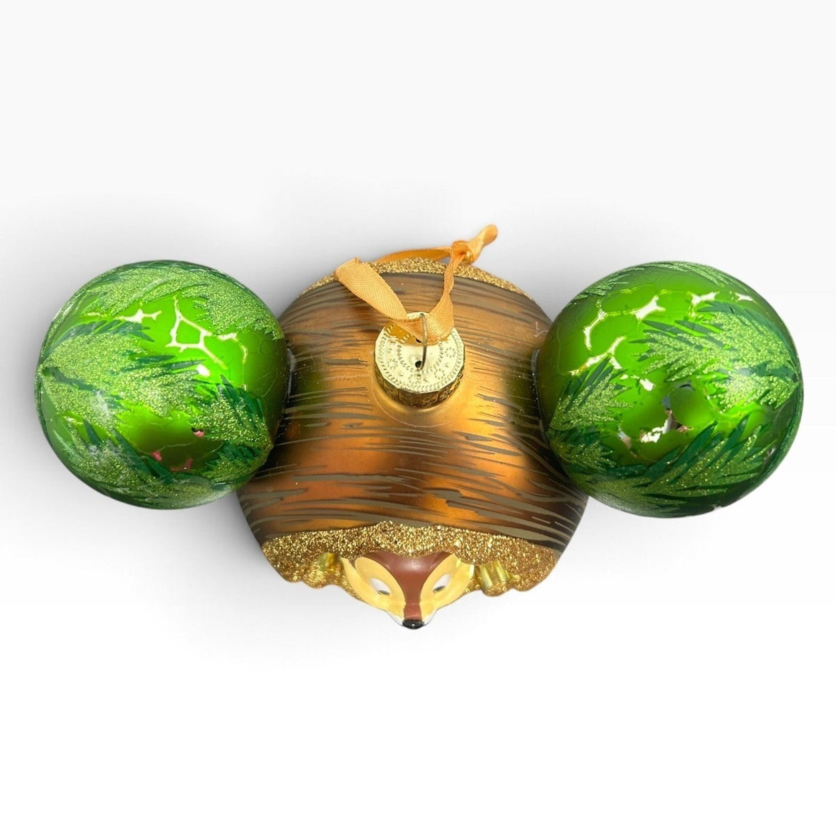 Disney Parks Chip n Dale Blown Glass Mickey Icon Christmas Ornament Green Gold