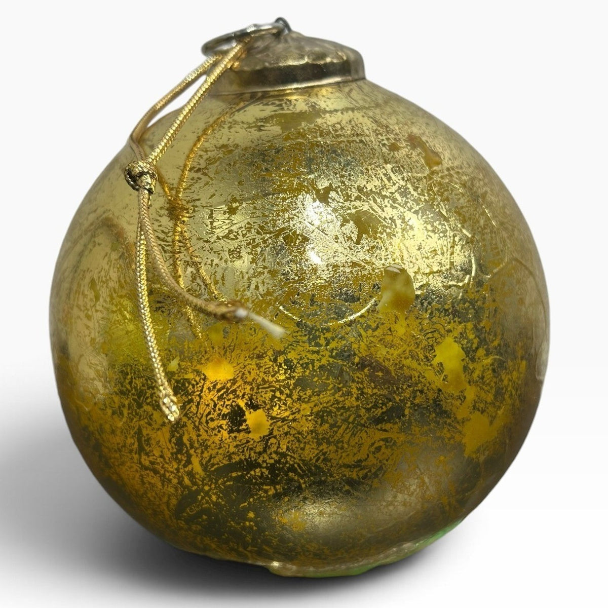 Vintage Gold Mercury Glass Christmas Ornament Distressed Round Bauble 5in Large