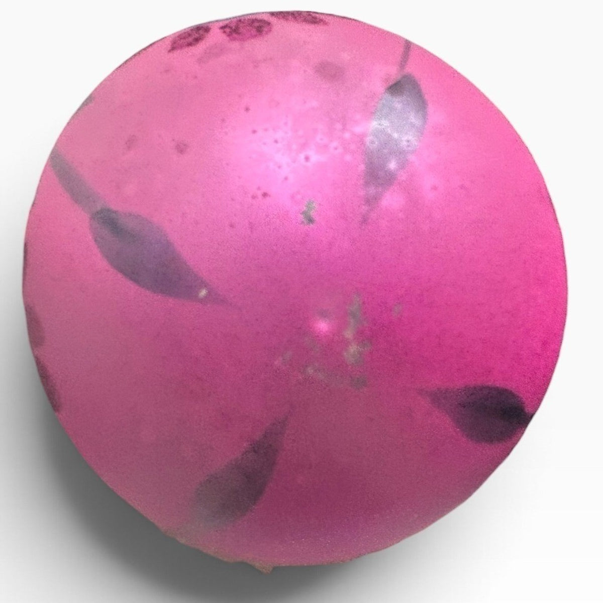 Vintage Poland Pink Glass Christmas Ornament Hand Painted Floral Glitter 2.5"
