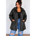 Veranesi Black Genuine Leather Faux Fur Lined Hooded Parka Coat Plus Size 22W