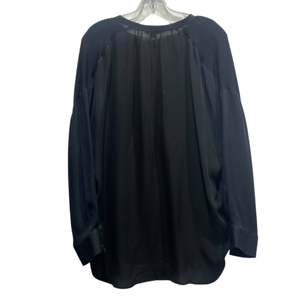 Vince Black 100% Silk Split Neck Long Sleeve Blouse V0976-10532 Womens Small
