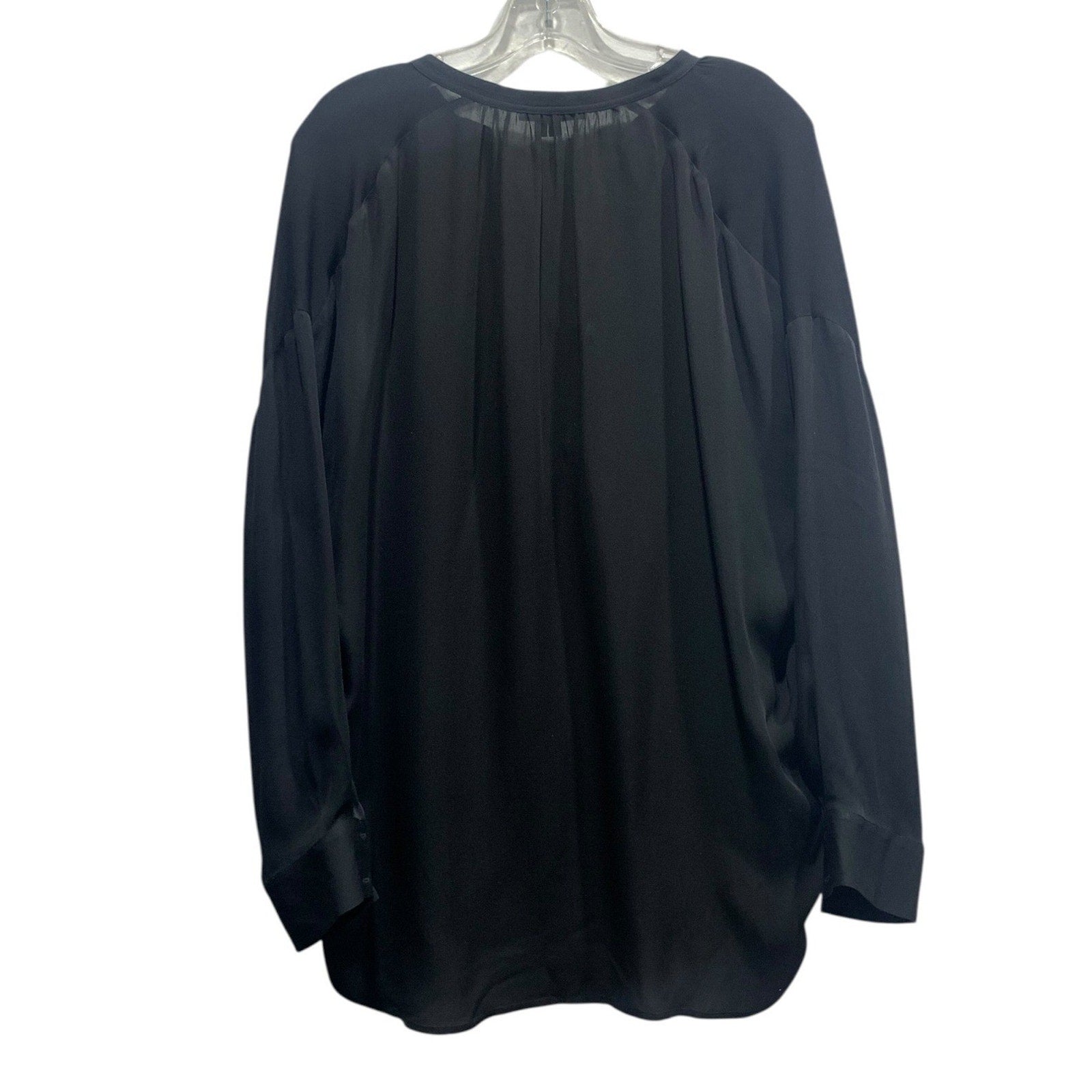 Vince Black 100% Silk Split Neck Long Sleeve Blouse V0976-10532 Womens Small