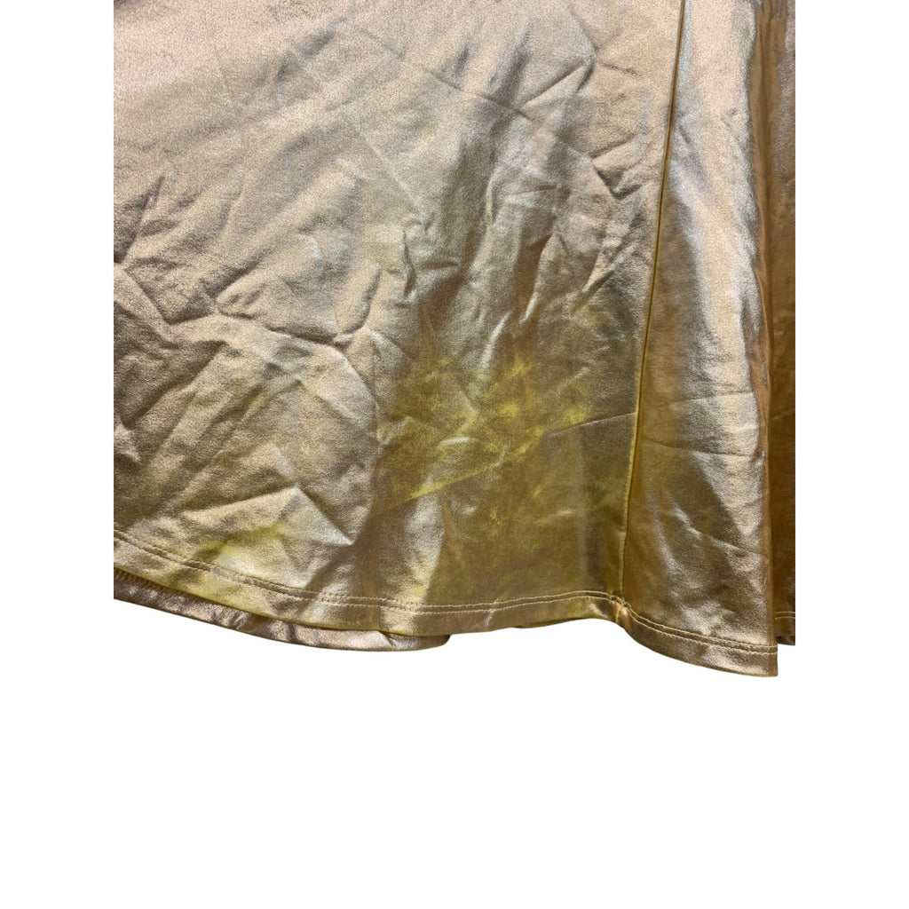 Shiny Metallic wet look flared mini Skater skirt Gold SZ XS