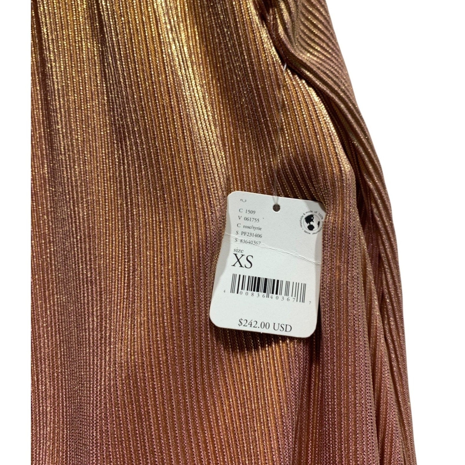 NWT SAYLOR Rose Gold Metallic Pleated Mini Dress Halter Neck Tie Back XS
