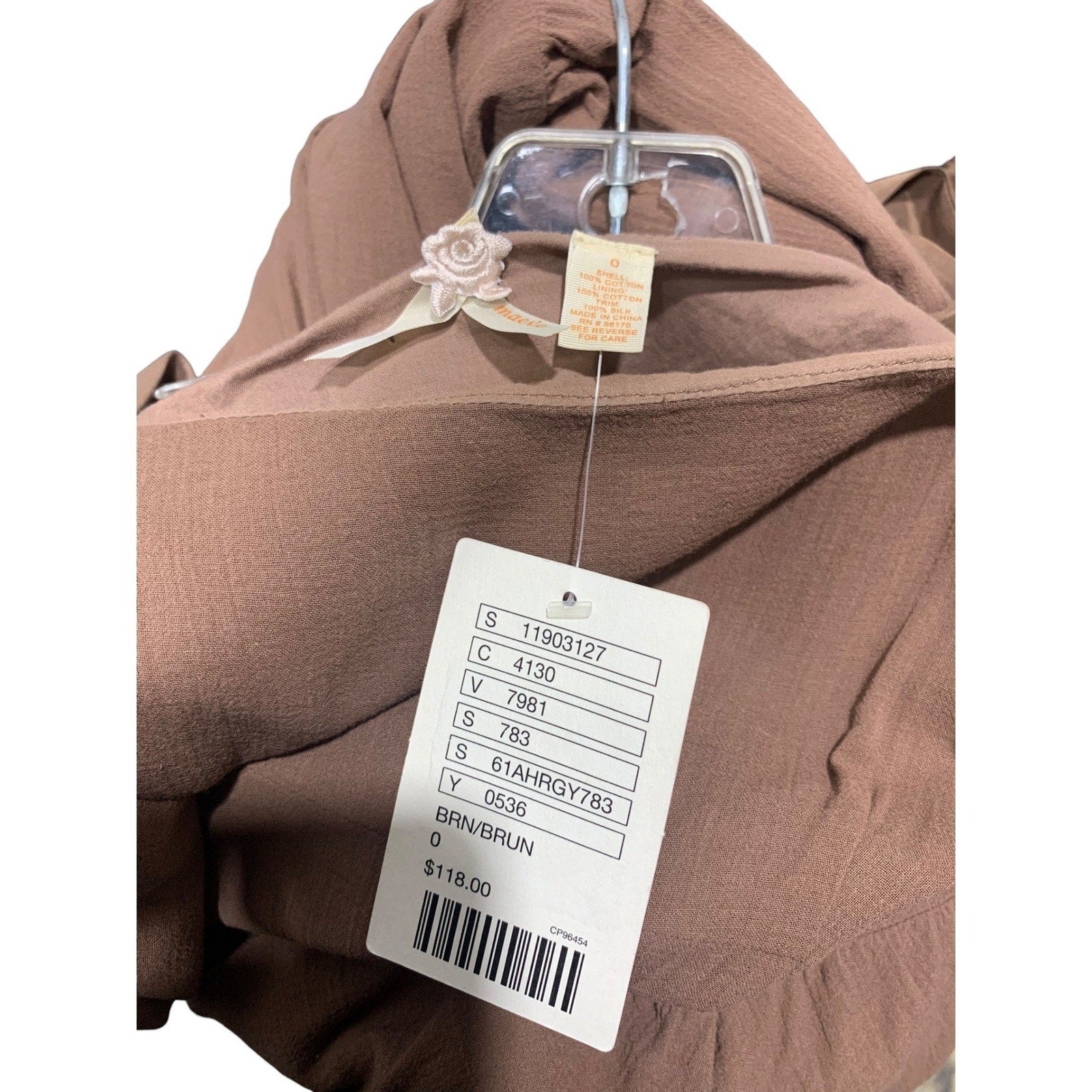 Maeve Anthropologie Brown Tiered Cotton Maxi Dress Silk Tie Back Size 0 NWT