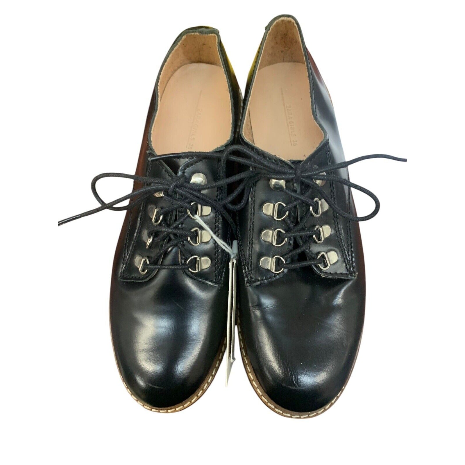 Zara Girls Lace Up Black Low Ankle Oxford Shoe new with tags SZ 36 4 us