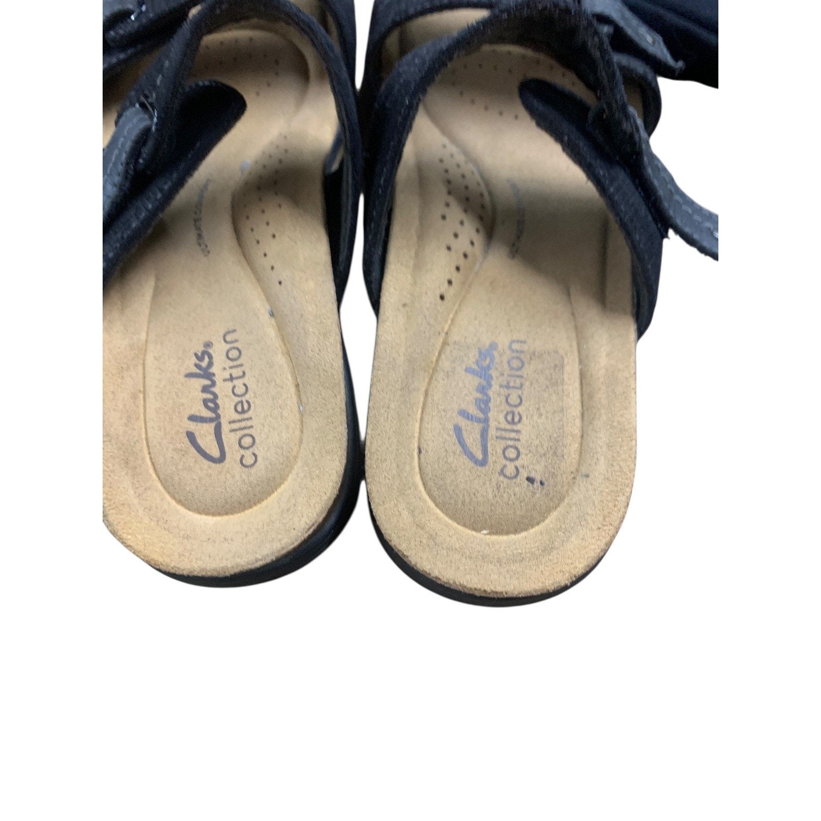 Clarks Collection Womens Sandals Size 7.5M Black Adjustable Strap Comfort Slides