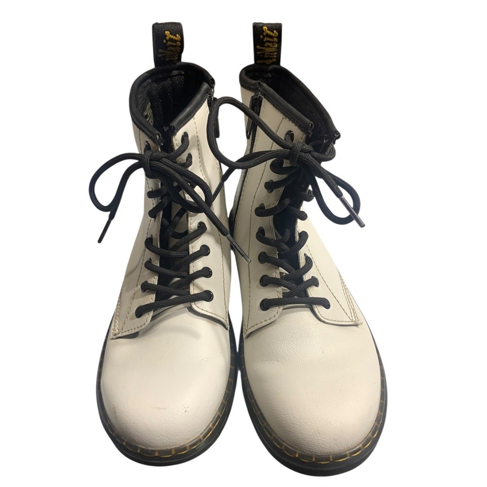 Dr Martens Kids White Zavala J Boots Size 4 US M 5 US L Side Zip Lace Up