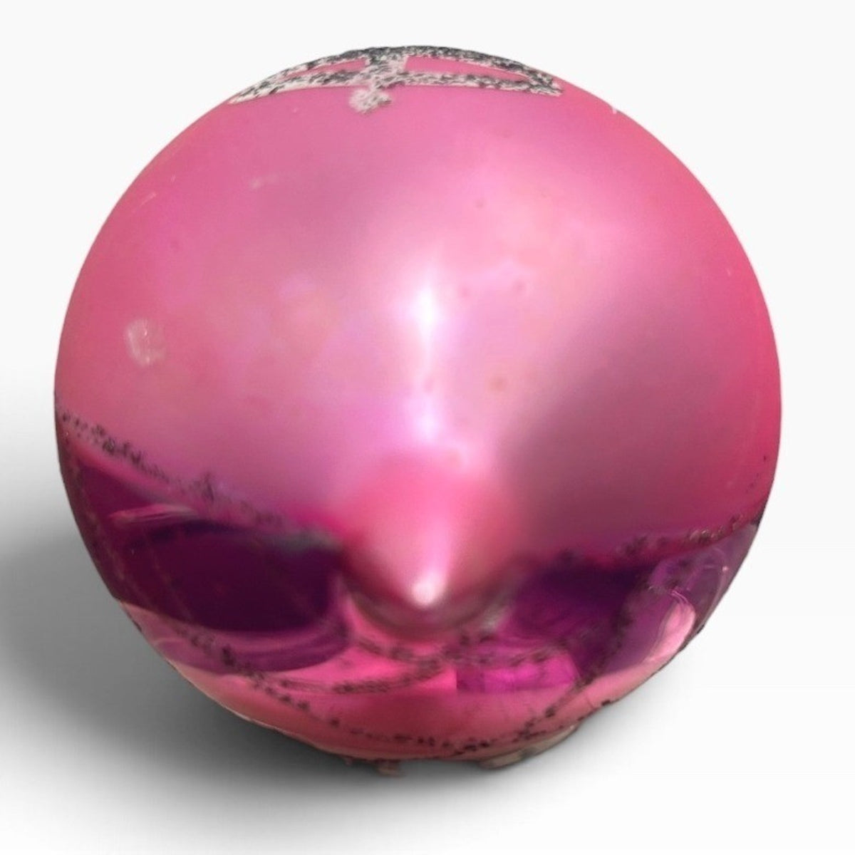 Vintage Poland Glass Teardrop Christmas Ornament Pink Bell Silver Glitter 3.5in