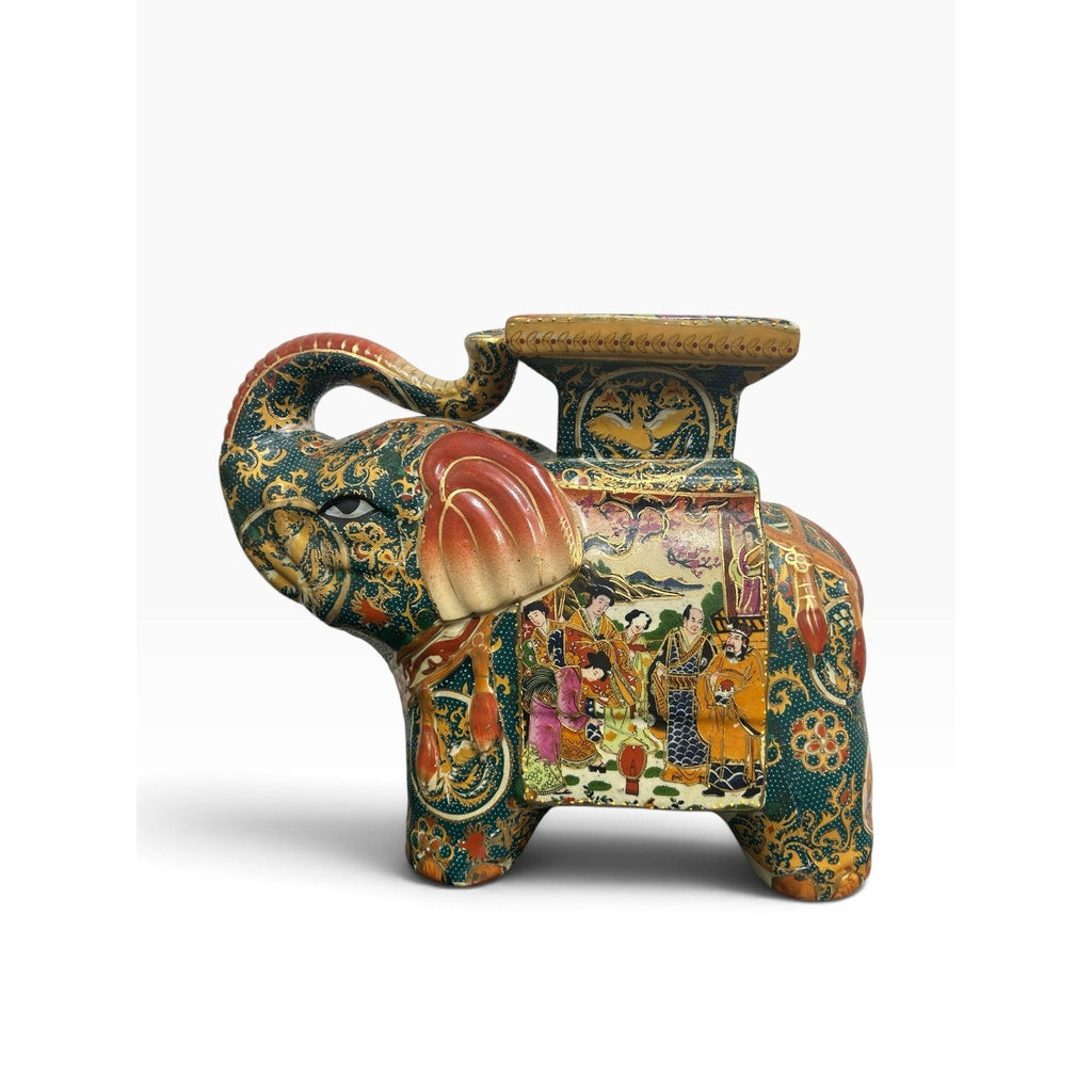 Vintage Satsuma Ceramic Elephant Plant Stand Hand Painted Gilded 10in