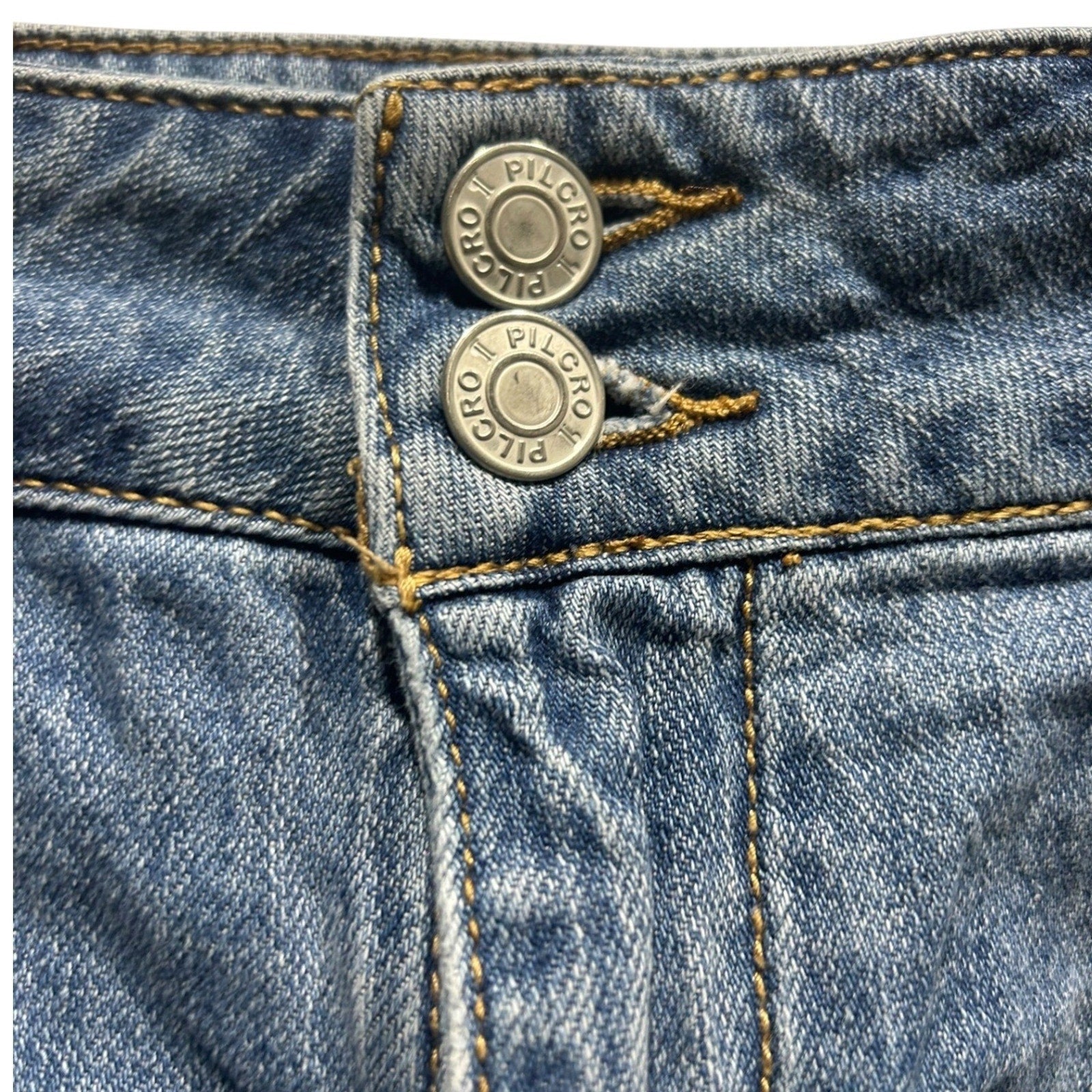 Pilcro The Wanderer Denim Shorts Blue Medium Wash Raw Hem Women 31 Anthropologie