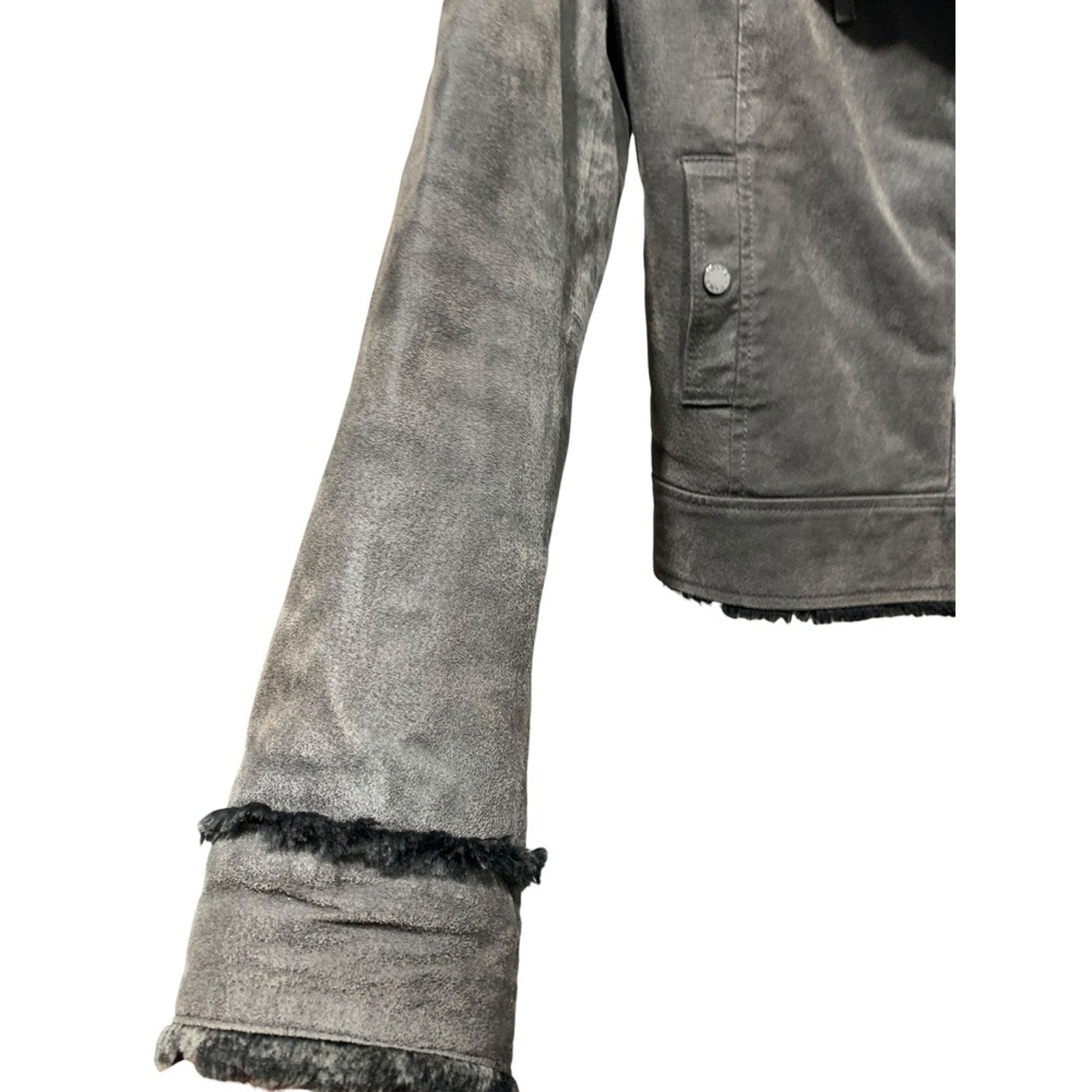 OAKWOOD The Leather Brand Women's L Gray Faux Fur Lined Faux Suede Moto Jacket